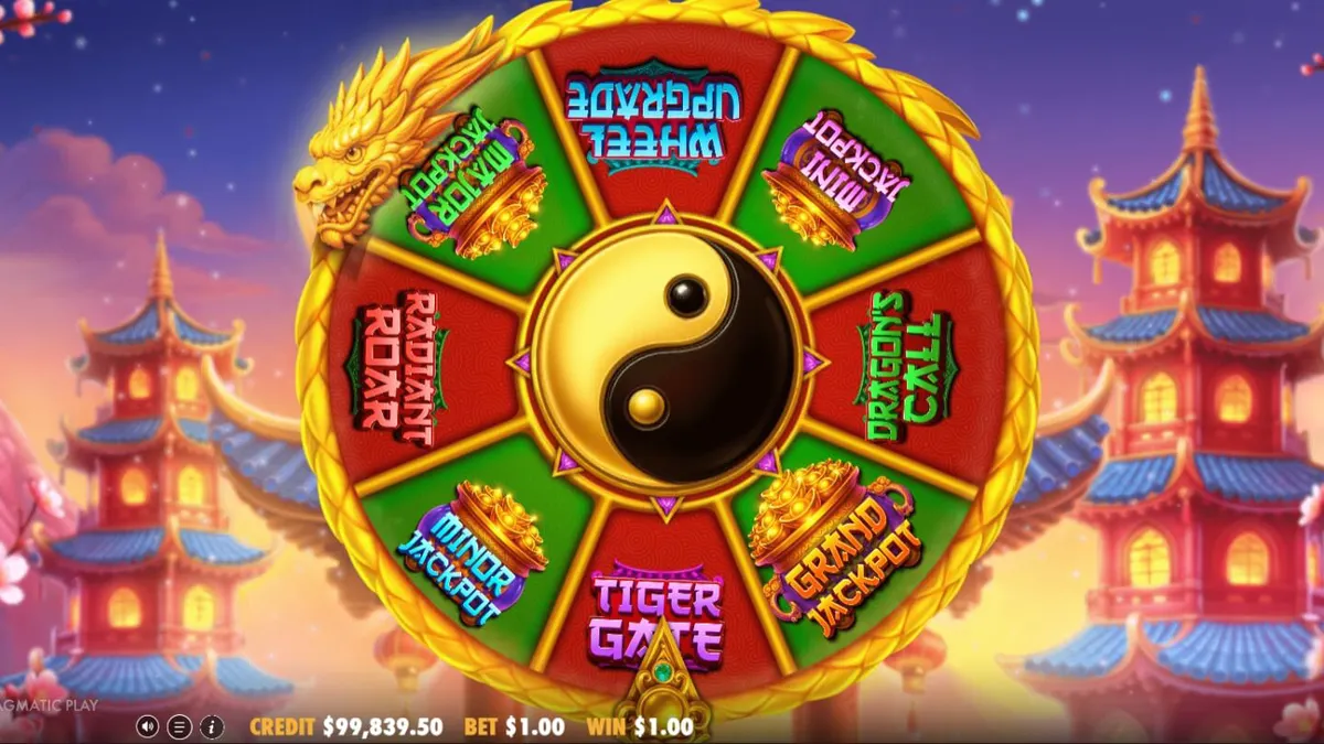 Cena dramática de Dragon Tiger Fortunes com elementos orientais e iluminação intensa